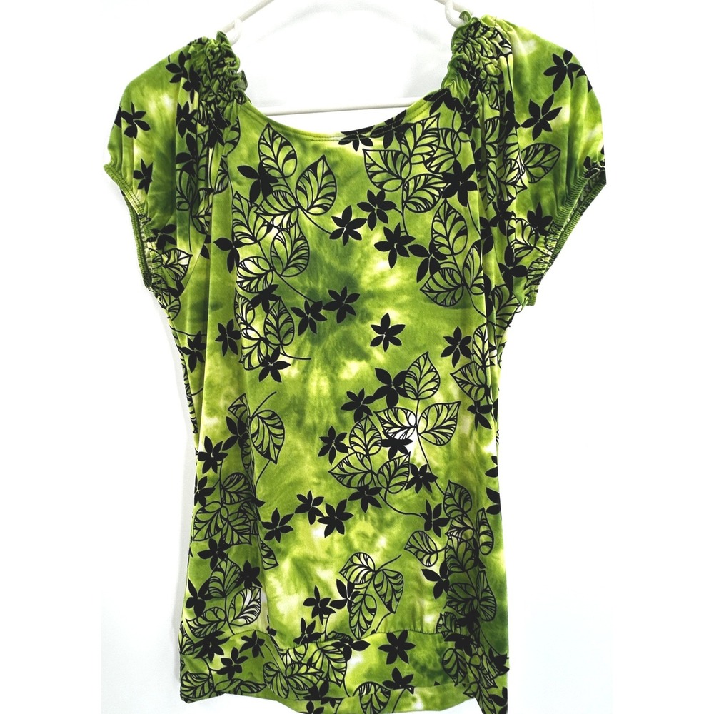 Vintage Carol Rose Green Floral Puff Sleeve Peasant Top Medium Y2K Boho Fairy - Picture 3 of 8